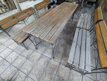 Masa və oturacaq dəstləri: Həyət masa skamya dəsti Ölçülər : Masa 70x250 sm (hündürlük 80sm) — 7