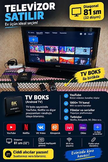 Televizor + TV boks (Android TV) paketi - Ekran diaqonalı: 81 sm (32