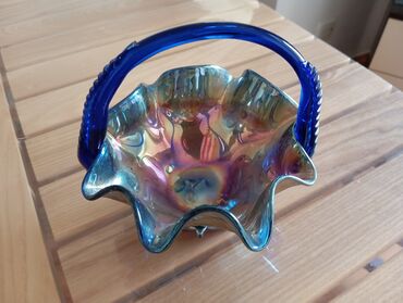 Konfet qabları: Şüşə dekorativ qablar dəsti - Mavi rəngli, əl işi kimi görünən — 3