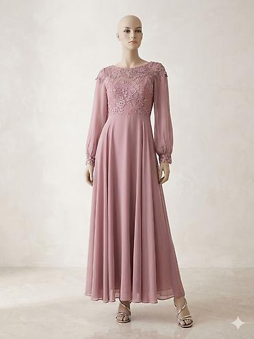 Zərif pudra-çəhrayı rəngdə uzun ziyafət geyimi. - Model: maxi