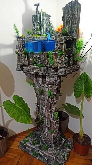Akvariumi: Dekorativna fontana–akvarijum na postolju, unikatni ručni rad u stilu — 1