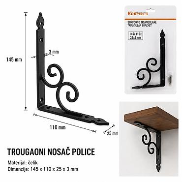 KMT Crni cvet nosač 9364585 Dekorativni trougaoni nosač police sa