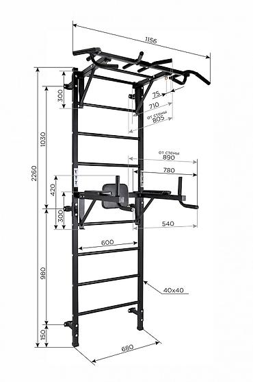 Шведские стенки: Настенная шведская стенка с турником и брусьями Многофункциональный — 1