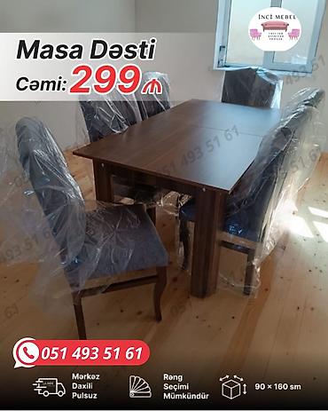 stullar lalafo: Qonaq otağı üçün, Yeni, Açılmayan, Dördbucaq masa, 6 stul — 1