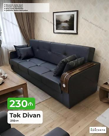 Tək divan – 210 sm - Mexanizm: açılan, bazalı (yataq funksiyalı, alt