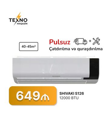 Kondisionerlər: Kondisioner Shivaki, 40-45 kv. m, Split sistem, Kredit yoxdur, Pulsuz quraşdırılma