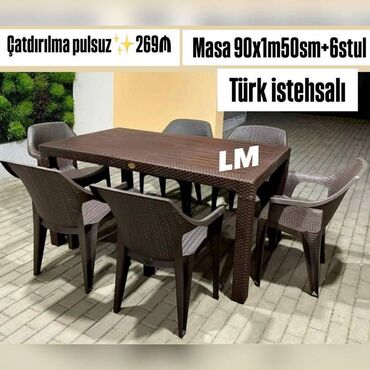 stul qiymetleri: Yeni Plastik masa dəsti📌 Türk istehsalı masa+6STUL 📌 Qiymət: 269₼ Ölçü