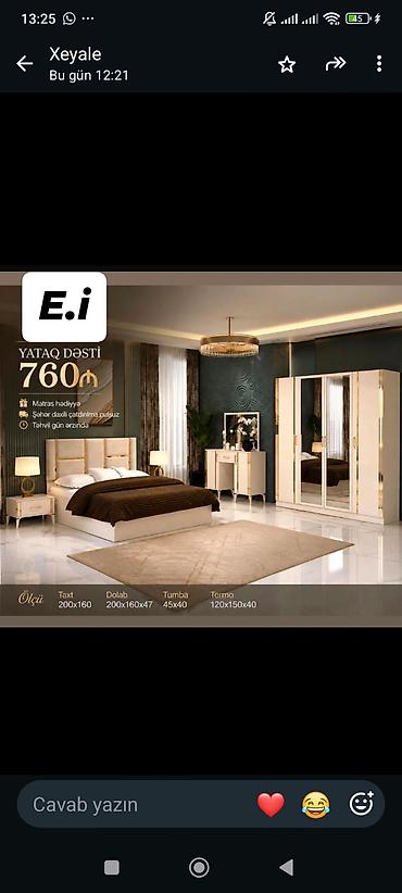 termo panel: Yataq dəsti – E.i Tərkibi: - Taxt: 200x160 - Dolab: 200x160x47 — 1