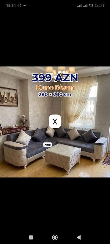Künc divan dəsti – 280 × 200 sm - Rahat L formalı künc divan, oturma