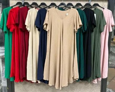 smaragd zelena haljina: 5XL (EU 50), color - Multicolored, Oversize, Short sleeves