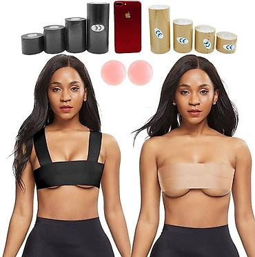 women: Кинезиотейп boobs tape 5см Х 5 м, черный Boob Tape Bras for Women - — 2