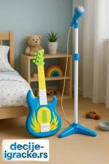 Muzički instrumenti za decu: Dečiji muzički set – gitara i mikrofon na stalku - Komplet sadrži — 9