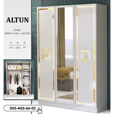 горка мебель: Yeni, Açılan, 3 qapılı Düz dolab, Qarderob, paltar dolabı