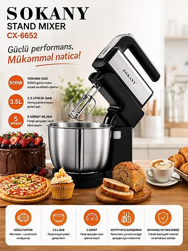 Mikserlər: №: 10104 Məhsulun adı: Stasionar mikser Sokany CX-6652 500 W 5 sürətli — 1
