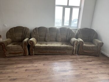 Б/у, Классический диван, 2 кресла, Без подьемного механизма, Нераскладной