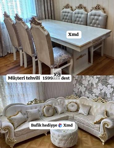 yumşaq oturacaqlar: Klassik üslubda qonaq otağı dəsti - Yemək masası və 6 ədəd kürsü — 1