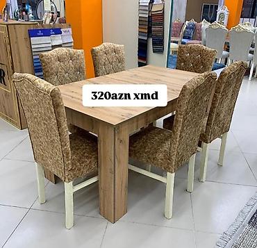 stulları: Yemək otağı dəsti – masa + 6 ədəd stul - Komplekt: 1 ədəd düzbucaqlı — 6