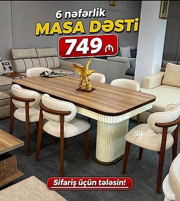 tel masa: 6 nəfərlik masa dəsti - Komlekt: 1 ədəd yemək masası + 6 ədəd stul - — 1