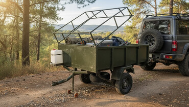 Qoşqular: Yük daşımaq üçün hazırlanmış, tünd yaşıl rəngli ikitəkərli qoşqu — 1