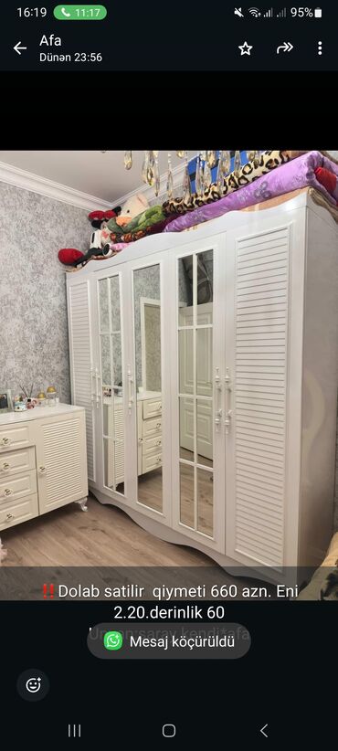 Divanlar: ‼️Dolab satilir qiymeti 660 azn. Eni 2.20.derinlik 60 Unvan:saray