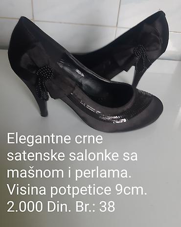 asos obuca: Elegantne crne satenske salonke sa ukrasnom mašnom i perlama — 1