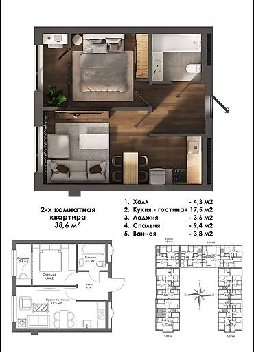 Новостройки от застройщика: Строится, Элитка, 2 комнаты, 49 м² — 13
