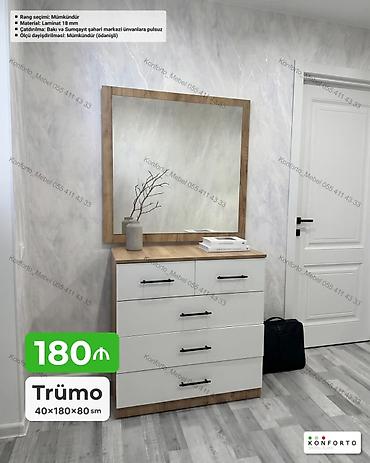 Komodlar: Trümo – 40×180×80 sm - Model: Geniş güzgülü trümo, 4 cərgə çekmece — 1