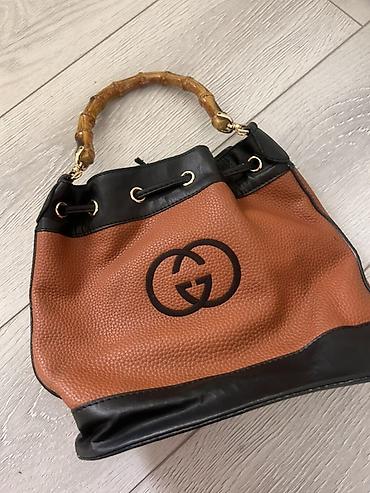 mn m: Сумка-тоут/бакет в стиле Gucci с ручкой из бамбука. - Материалы — 2