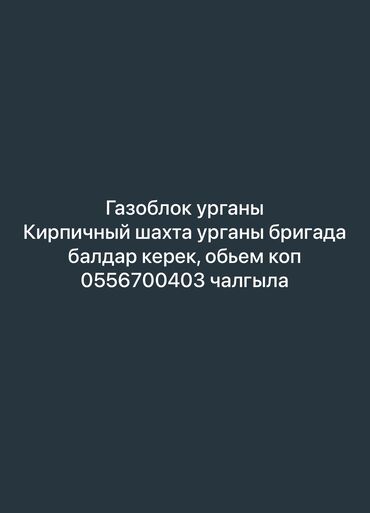 работа бишкек без опыта для мужчин: Газаблок урганы, Кирпичный шахта урганы бригада балдар керек. Обьем