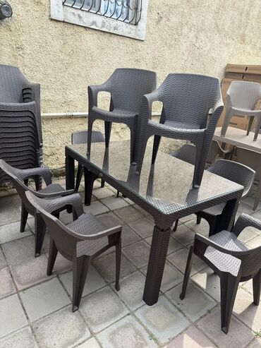 Bağ, çöl masa və oturacaq dəstləri: Yeni, Dördbucaq masa, 6 stul, Açılan, Skameykalar ilə, Plastik, Türkiyə