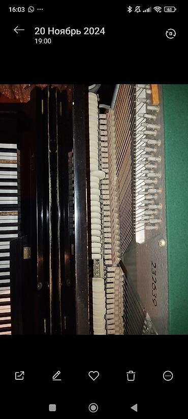 Musiqi alətləri: Qara rəngli, klassik korpuslu upright piano. Şəkillərdə alətin həm — 2