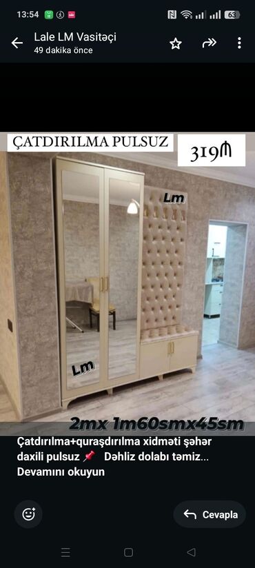 Alətlər: *Çatdırılma+quraşdırılma xidməti şəhər daxili pulsuz* 📌 *Dəhliz