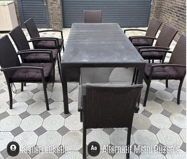 heyet ucun stol: Б/у, Прямоугольный стол, 8 стульев, Нераскладной, Со стульями, Плетеный