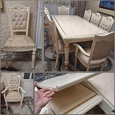 Qonaq otağı üçün, İşlənmiş, Açılan, Dördbucaq masa, 8 stul