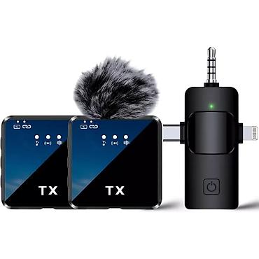 mikrofon mini: F11-2TX Simsiz Mikrofon 3‑in‑1 (Type‑C | iPhone | Android) – Dual TX — 1