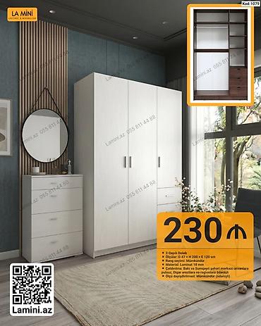 Dolablar: 3 qapılı şkaf – Kod: 1079 - Ölçü: D 47 × H 200 × E 120 sm - Material — 1