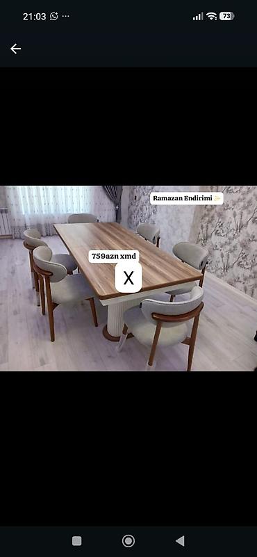 Yemək stol + 6 ədəd stul dəsti - Dizayn: Skandinaviya üslubunda
