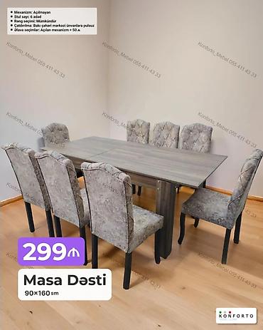 Məhsul: Masa Dəsti Ölçü: 90×160 sm Tərkib: 1 ədəd masa + 6 ədəd lalafo.az -da Məhsul: Masa Dəsti Ölçü: 90×160 sm Tərkib: 1 ədəd masa + 6 ədəd
