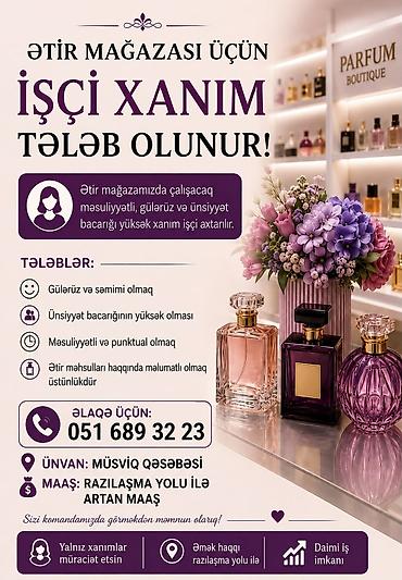 Satış məsləhətçisi tələb olunur, Yalnız qadınlar üçün, İstənilən yaş, Təcrübəsiz, Aylıq ödəniş lalafo.az -da Satış məsləhətçisi tələb olunur, Yalnız qadınlar üçün, İstənilən yaş, Təcrübəsiz, Aylıq ödəniş