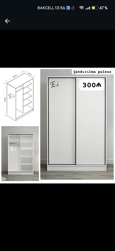 куплю шкаф купе: Ağ rəngli sürgülü qapılı şkaf - Ölçü: 180 sm (hündürlük) x 120 sm — 1
