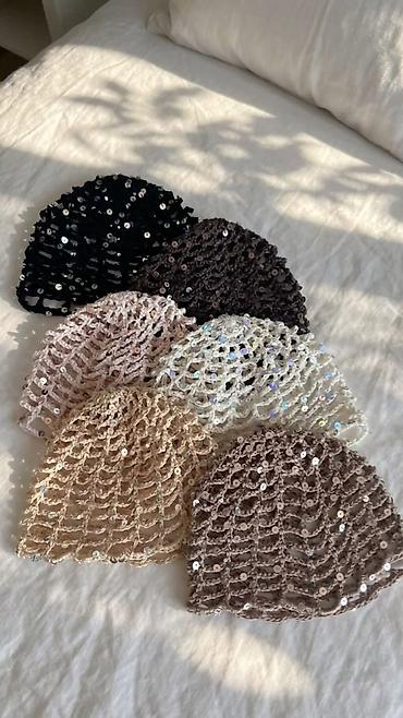 шаль: Məhsul: Toxunma tor naxışlı baş örtüsü (crochet hairnet/bonnet) - — 3