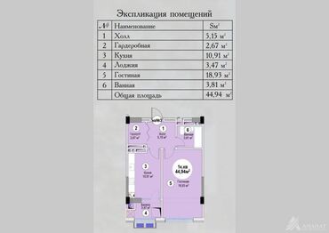 Продажа квартир: 1 комната, 45 м², Элитка, 8 этаж, ПСО (под самоотделку)