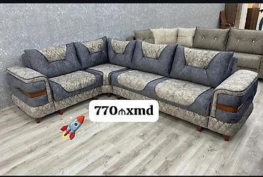 taxda divan: L‑şəkilli yumşaq künc divan - Dizayn: İki rəngin kombinasiyası (boz — 1