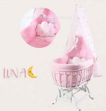 ideal luna: Beşik “Luna” – zərif çəhrayı dizaynlı bebek beşiyi - Ovall formalı — 2