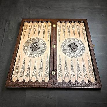 Нарды: Нарды "Роял Фиш" - Техника декора: глубокая лазерная гравировка по — 7