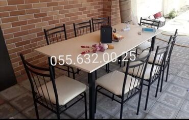 Bağ, çöl masa və oturacaq dəstləri: Yeni, Kvadrat masa, 4 stul, Açılmayan, Stullar ilə, Dəri, Azərbaycan — 3