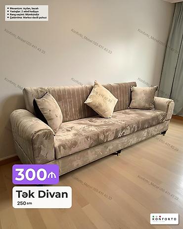 divan ayaqlari: Tək divan – 250 sm - Mexanizm: açılan, bazalı (yataq funksiyalı və — 1