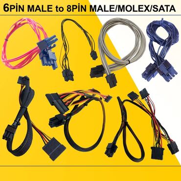 Математика: Kabellər "6PİN MALE to 8PİN MALE/MOLEX/SATA Original” ⭐6pin Male to