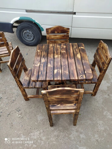 Masa və oturacaq dəstləri: Masa ve oturacaqlarin hazirlanmasi Masa olcu 80*80 Material wam agaci