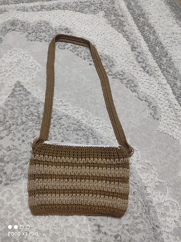 Əl işi toxunma çiyin çantası - Material: qalın akril sapla əl